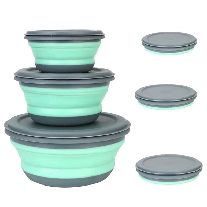 Set di Stoviglie in Silicone con Coperchio, Ciotola Pieghevole Portatile per Insalata, Set di 3 Pezzi, Contenitore per Pranzo Pieghevole