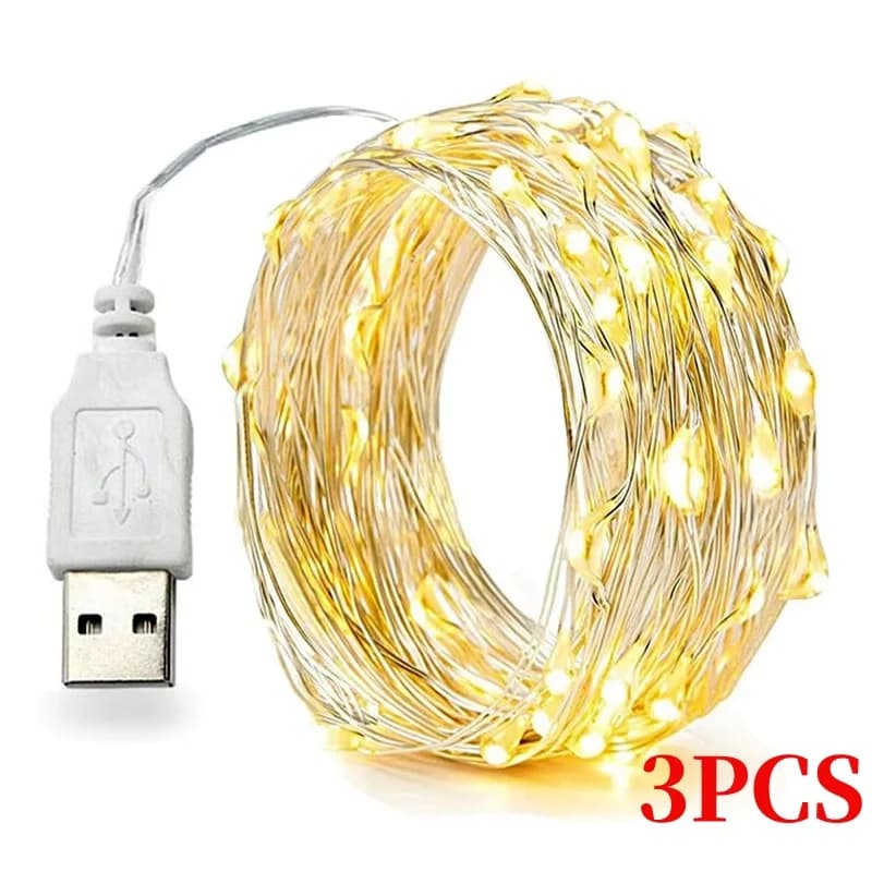3 pz 5/10/20M filo di rame LED luci di natale stringa lampada USB impermeabile capodanno ghirlanda fata luce decorazione della festa nuziale