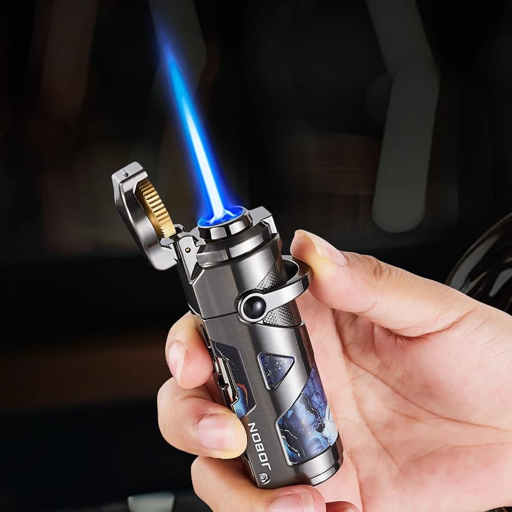 JOBON 3-in-1 Cigar Lighter with Punch and Needle，inflatable Butane Gas Lighters Smoking Cigar Rigger Adjustable Flame Alloy Body