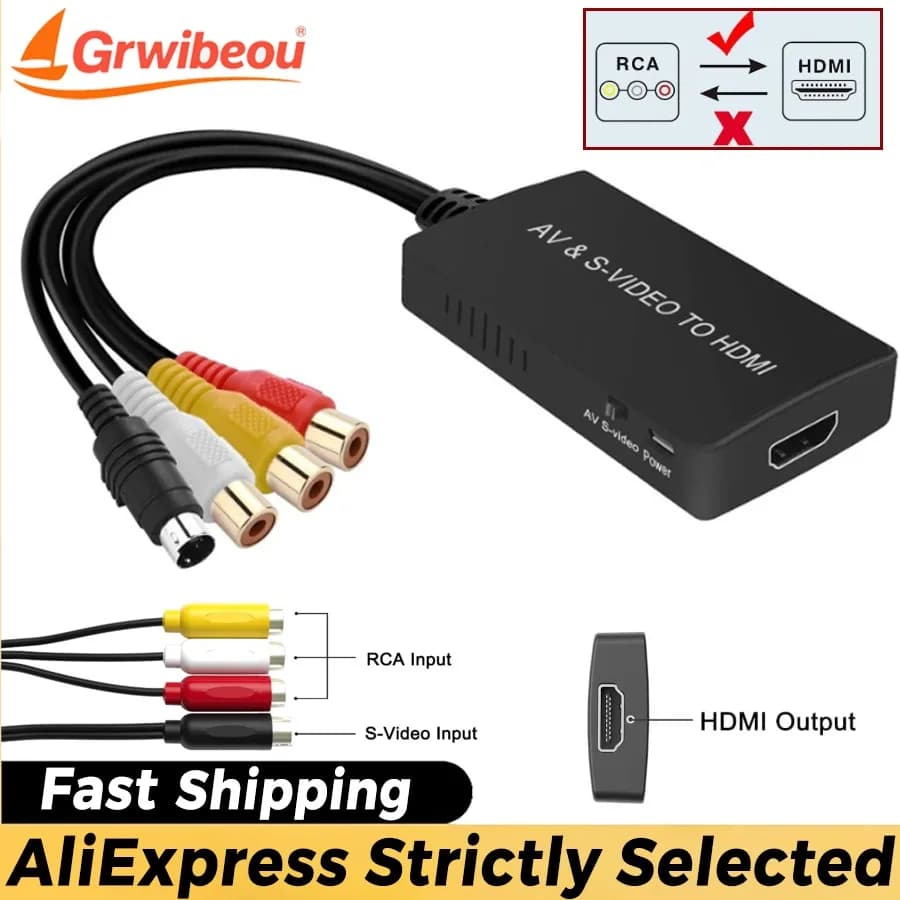 HDMI compatible AV S-VIDEO video converter adapter for HDTV DVD STB compatible with PS2/PS3 1080P AV RCA CVBS SVideo Adapter