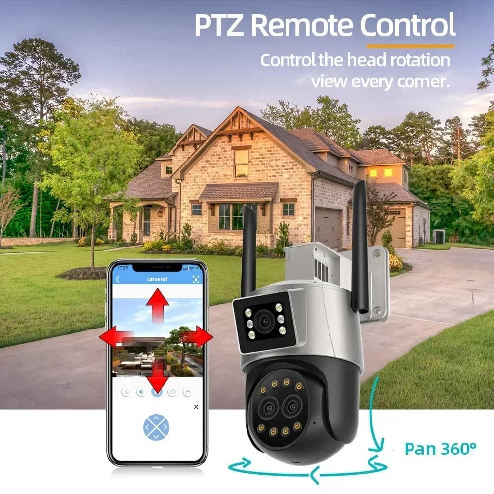 Sistema CCTV Wireless H.265 9MP con Audio Bidirezionale, Zoom 8x, Telecamera IP PTZ a Tre Lenti, Kit di Videosorveglianza NVR 8CH 5MP