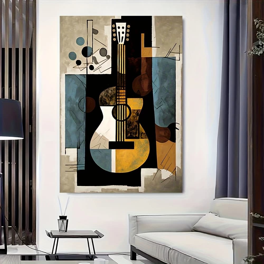 Modern Abstract Music Guitar Poster and Prints Retro Canvas Painting Wall Art Picture for Living Room Home Decor Gift No Frame