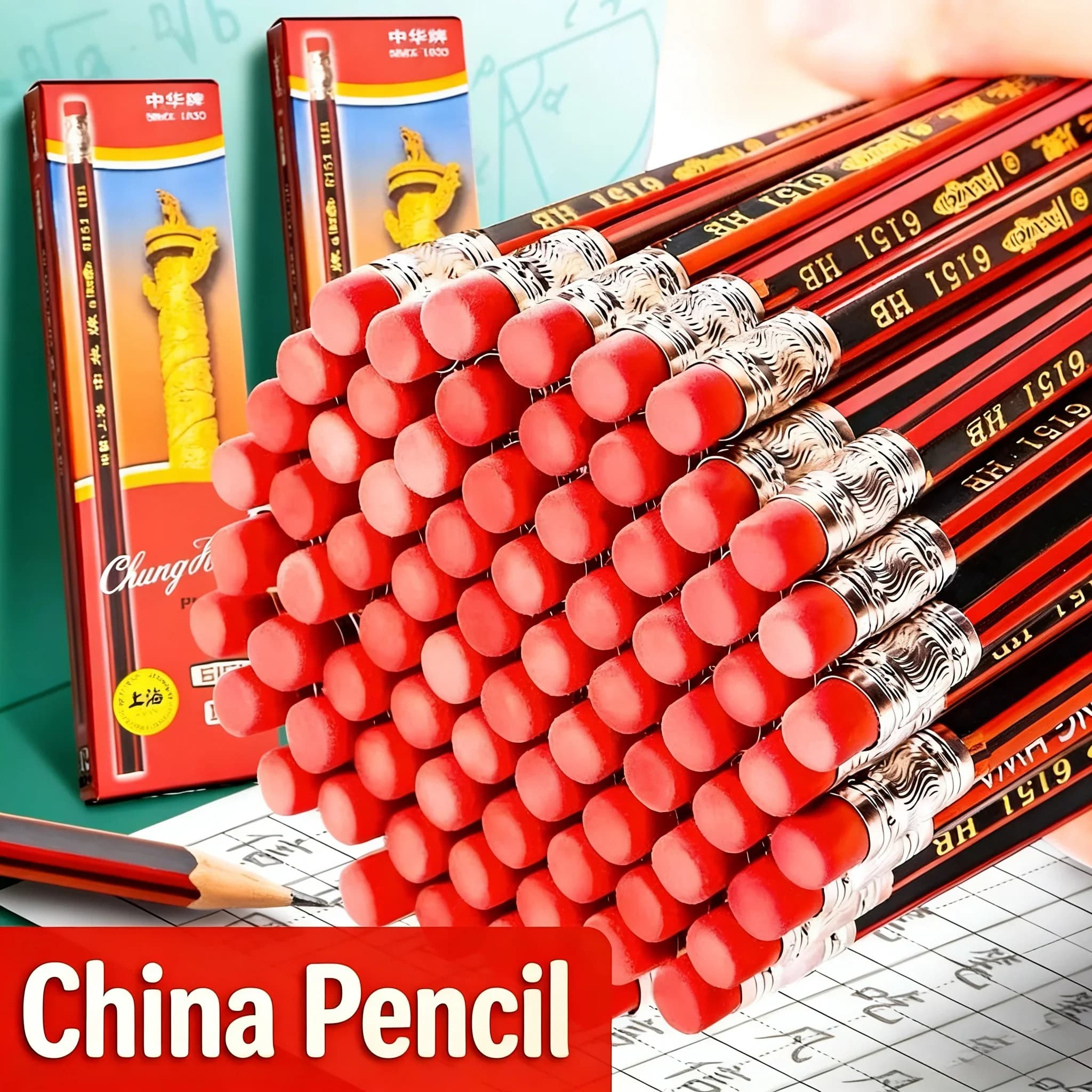 6151 2B HB Pencils With Eraser Hex Wood Barrel for Children Primary School Student Exam Sketch Writing Art Stationery