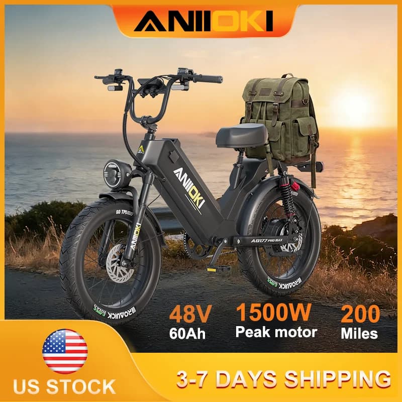 Bici Elettrica ANIIOKI 2026 con Motore da 1500W di Picco, Batteria 48V 60Ah, E-Bike AQ177 31MPH, Lunga Durata della Batteria, Ebike per Adulti, Pneumatici Fat 20"*4"