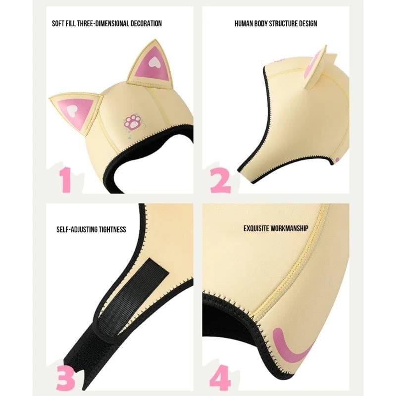 Cats Ears Wetsuit Hood Hat 3mm Neoprene Swim Hood Hat for Snorkeling Swimming