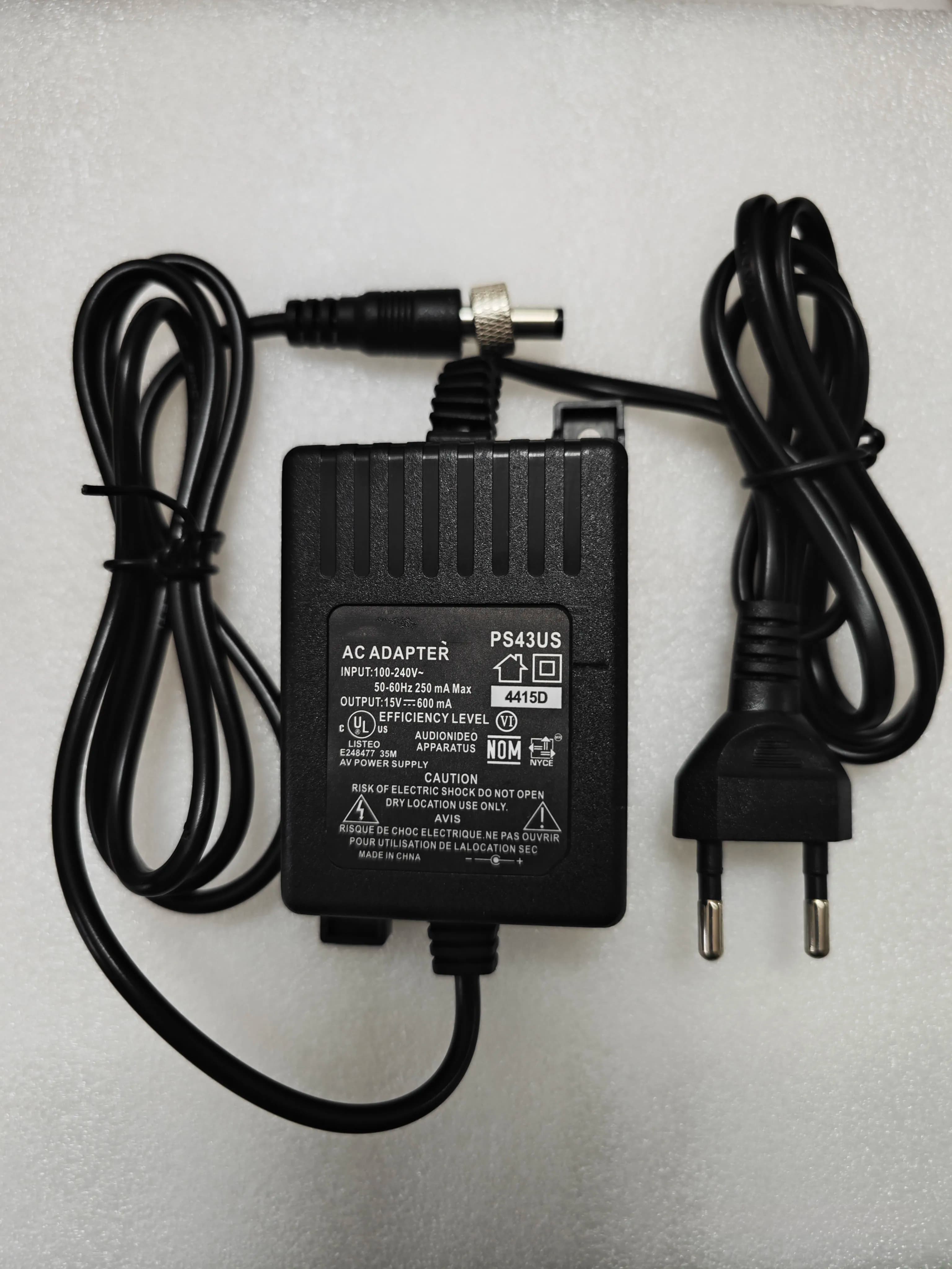 PS41US Output 15V 600mA 2m Length Power Supply Charger For Shure Wireless Microphone Adapter EU Plug AC 100-240V