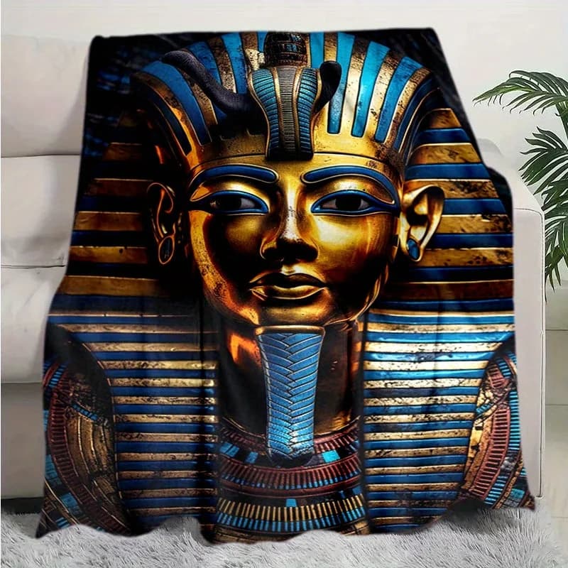Coperta lavorata a maglia con maschera vintage del faraone egiziano - Stile contemporaneo, poliestere resistente, per tutte le stagioni per casa, ufficio, viaggi
