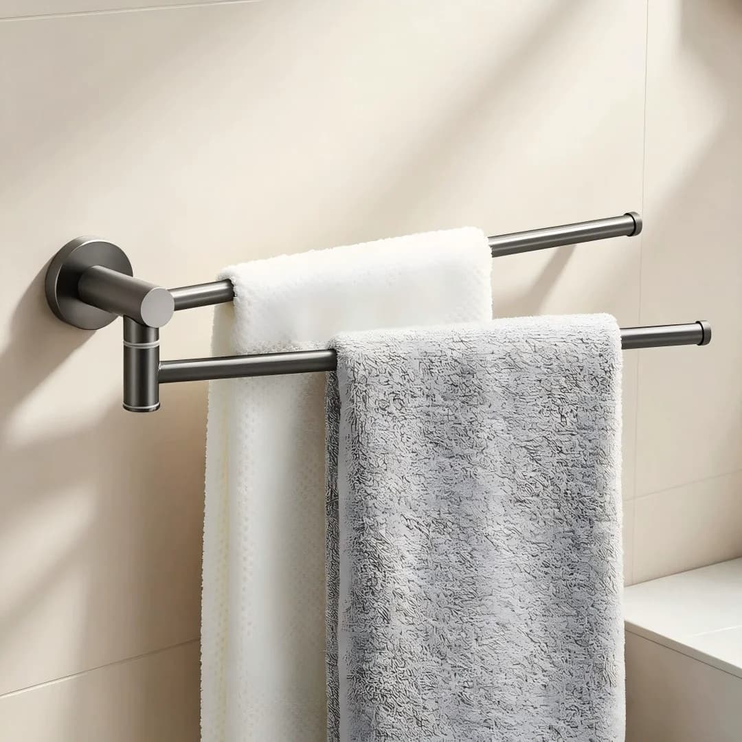 Double Swivel Towel Hanger Gray Stainless Steel Towel Bar Wall Mounted Folding Bathroom Towel Rail Rack Bathroom Towel Holder