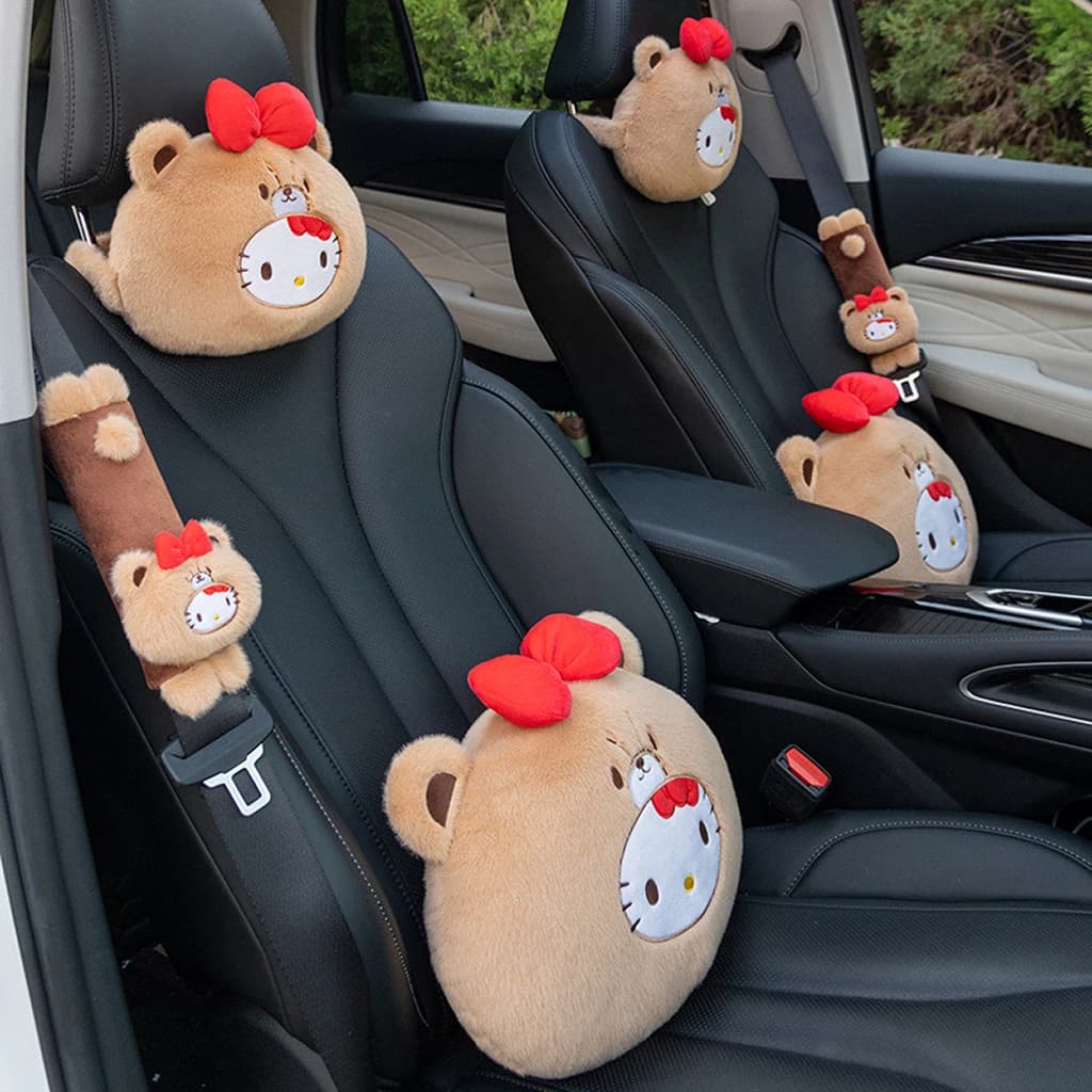 Sanrio My Melody Kt Cat Peluche Poggiatesta per auto Cuscino per il collo dell'auto Cuscino per il seggiolino auto Cuscino per il collo di guida Sedile Supporto lombare Regalo
