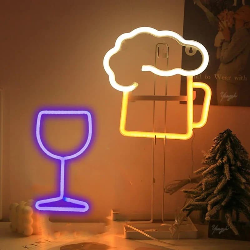 Tazze da birra Insegna al neon Luce LED Tazza Modellazione Bicchiere da vino Luce notturna Decorazione Baby Room Home Shop per bar Festa Matrimonio Compleanno