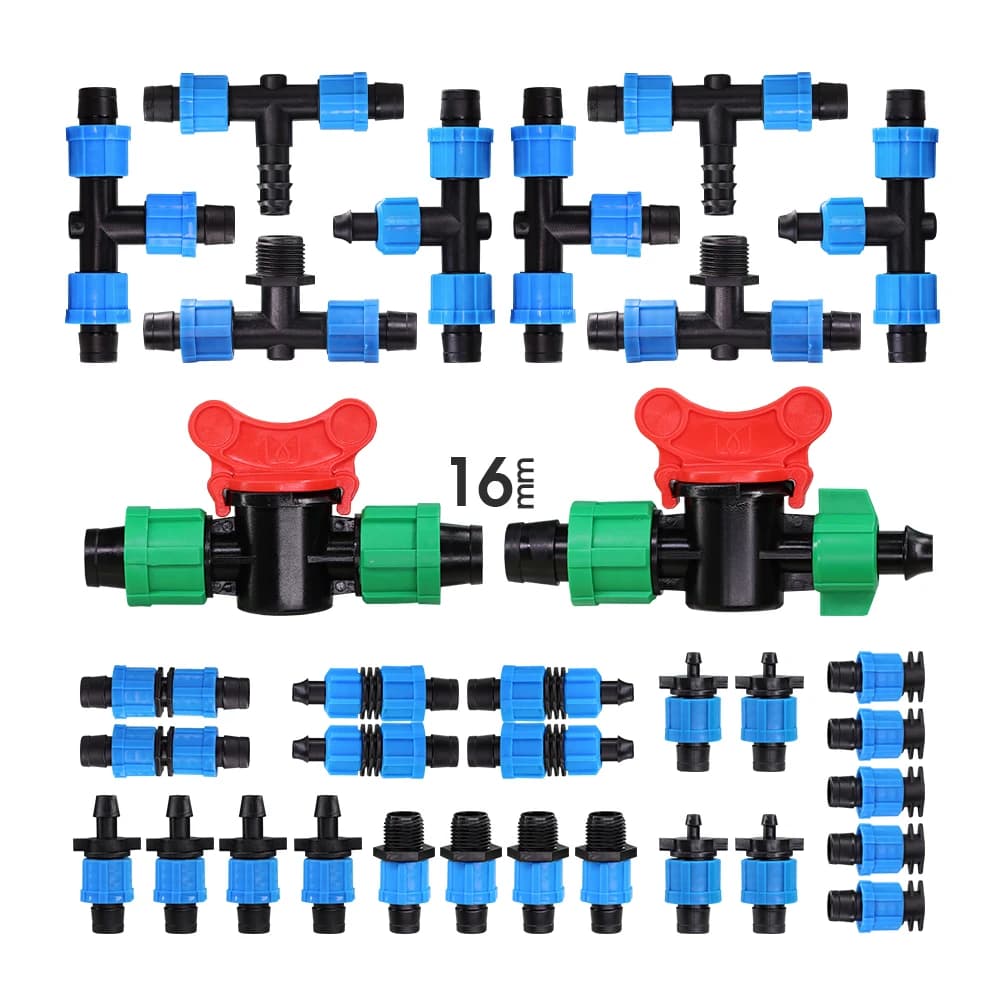 5PCS 16MM Nastro di Gocciolamento Irrigazione Connettori Giardino Serra Agricolo Irrigazione Emettitore di Goccia Tubo di Blocco Tee Gomito Uguale Accoppiamento Adapte