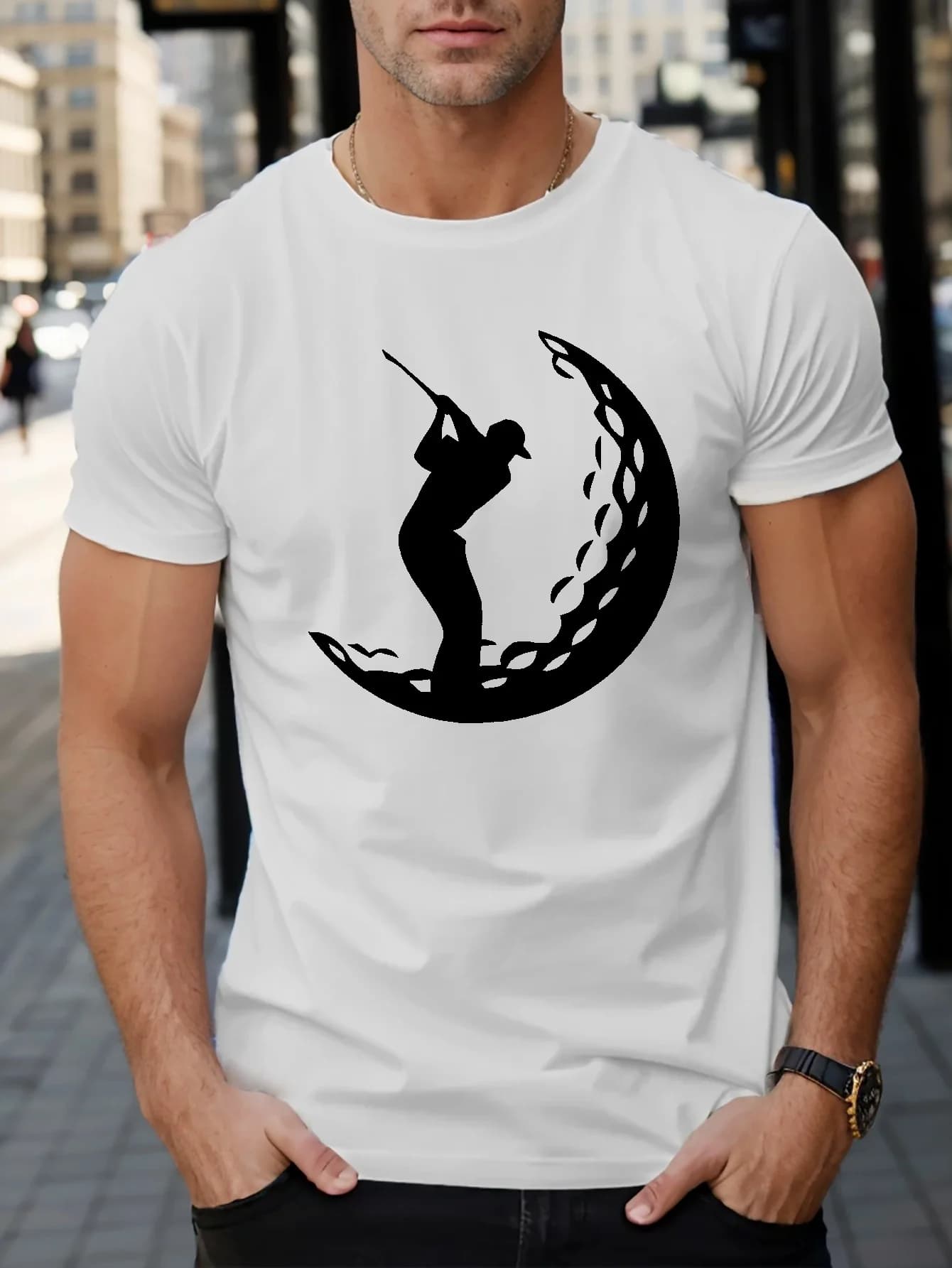T-shirt da uomo in cotone a maniche corte, maglietta con stampa golf sulla luna, magliette da uomo, maglietta casual a maniche corte per l'estate
