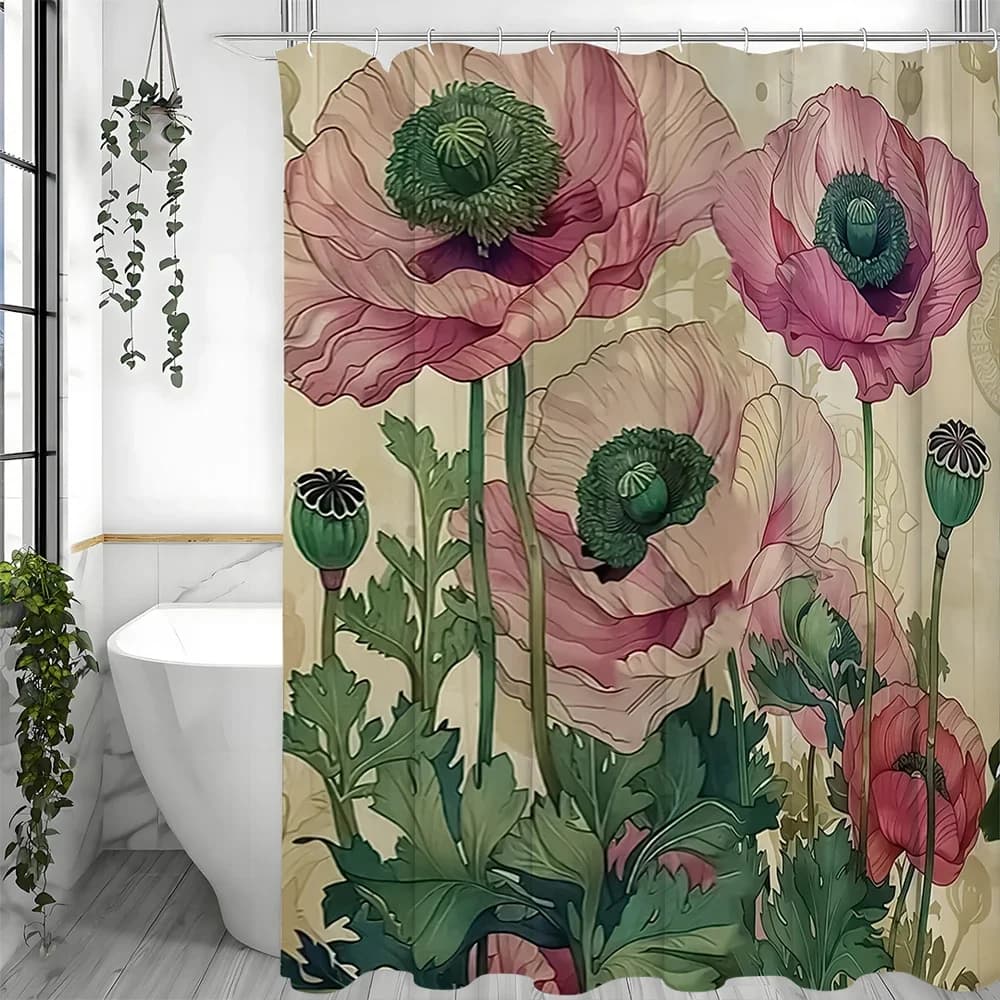 Tenda da doccia con fiori rosa, tenda da doccia decorativa per bagno, tenda da doccia impermeabile con ganci