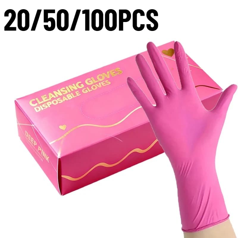 20/50/100PCS Guanti monouso in nitrile rosa intenso Pulizia Guanti multiuso durevoli per la pulizia Pet Bagno Giardinaggio Lavoro