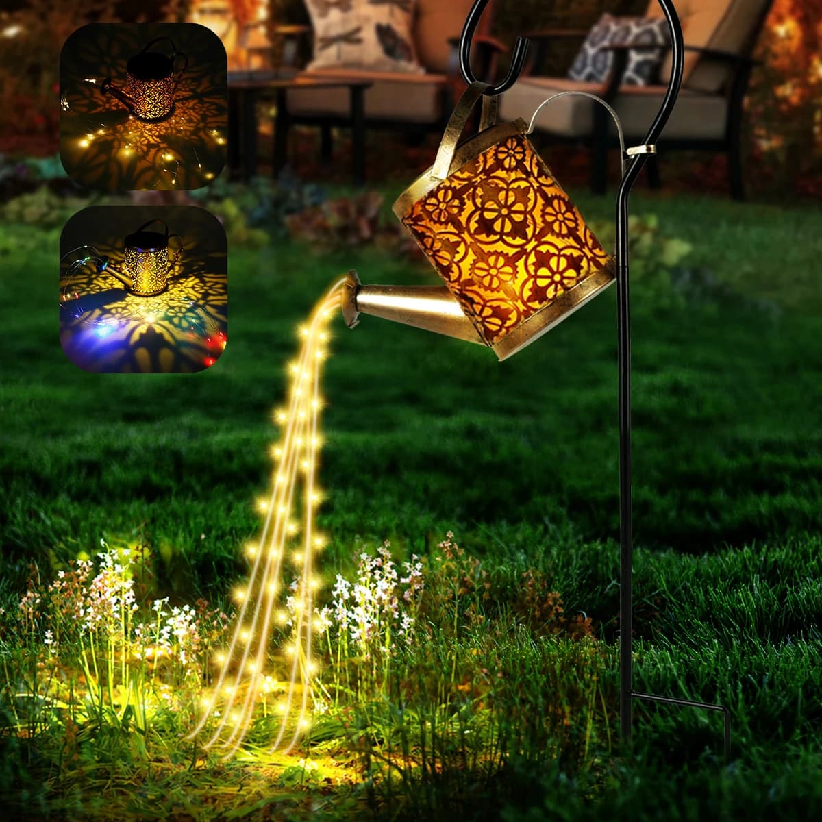 Lanterne solari Annaffiatoio per esterni Annaffiatoio per acqua Luce da prato 36LED Bollitore Luce a corda Ferro Retro Luci da giardino paesaggistiche