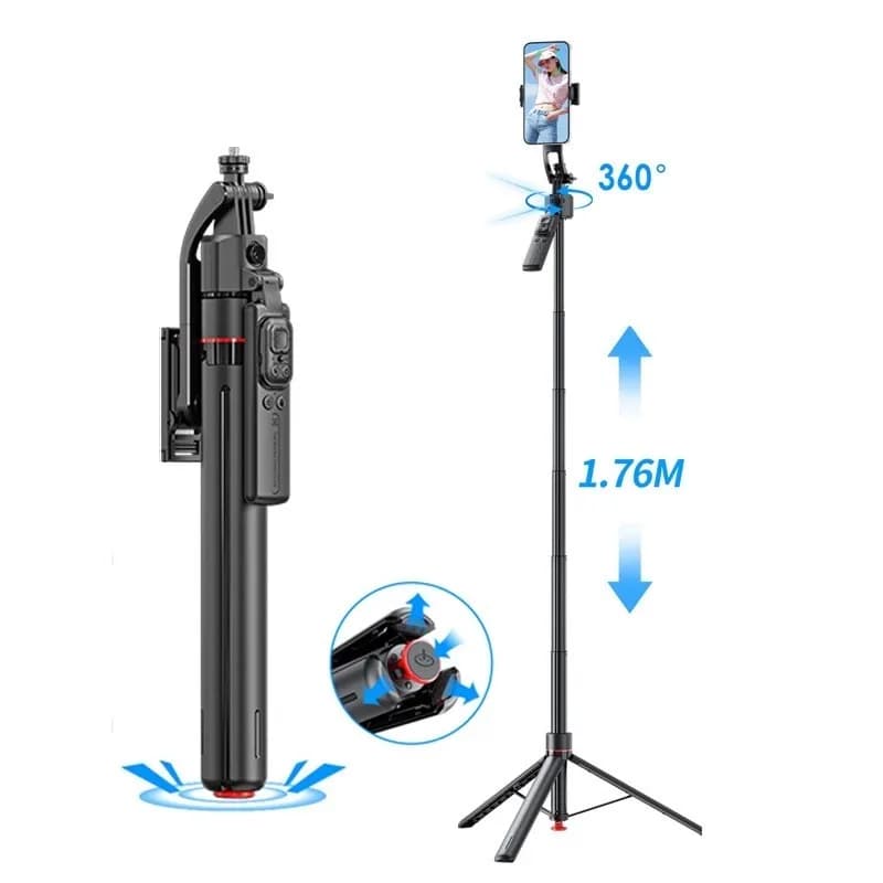 M09K Treppiede Selfie Stick con Tracciamento AI in Alluminio - Compatibile Bluetooth, Funziona Senza Illuminazione