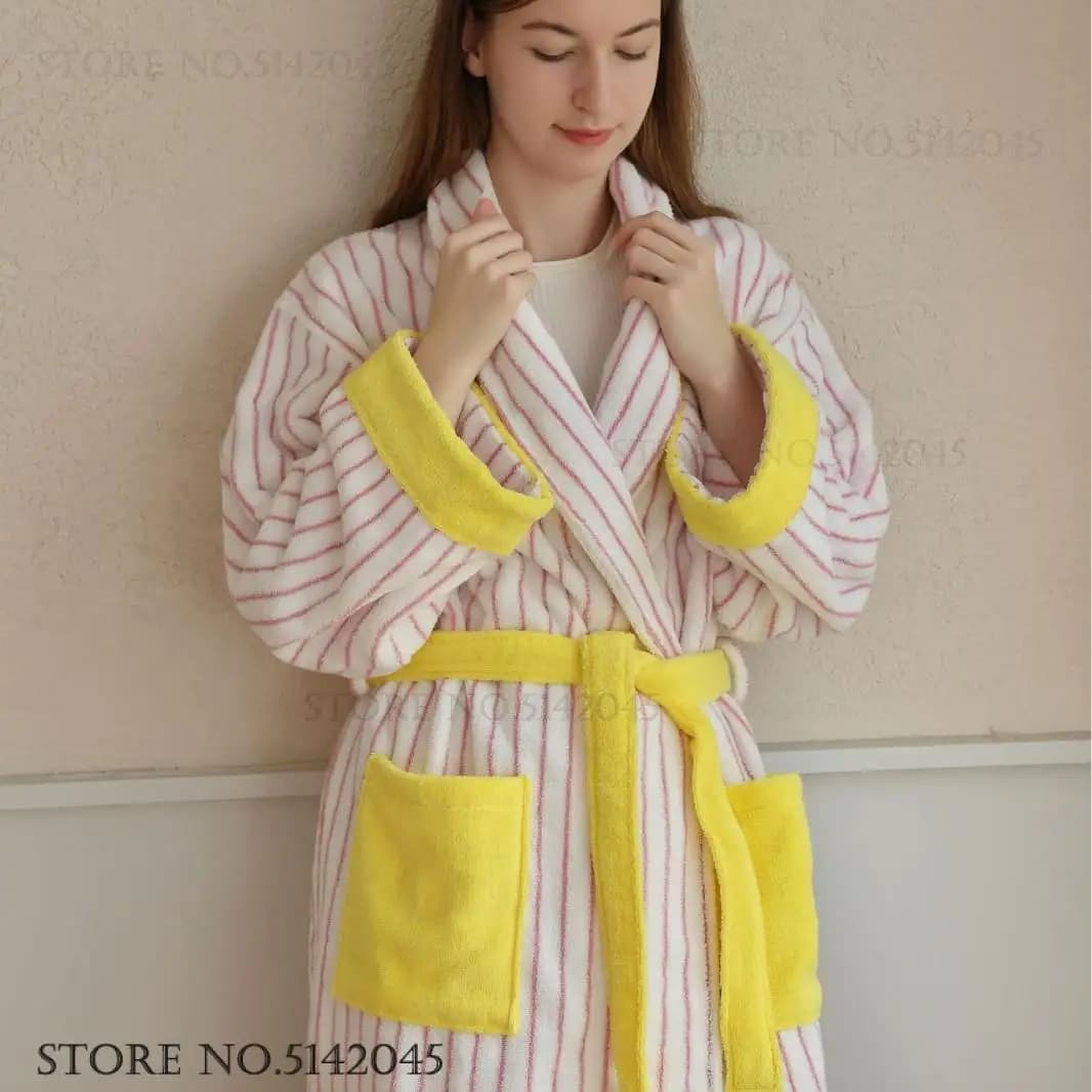 Cotton Terry Robe Kimono Bathrobe Gown Comfortable Towel Couples Sleepwear Home Clothese Autumn Winter Loose Loungewear Negligee