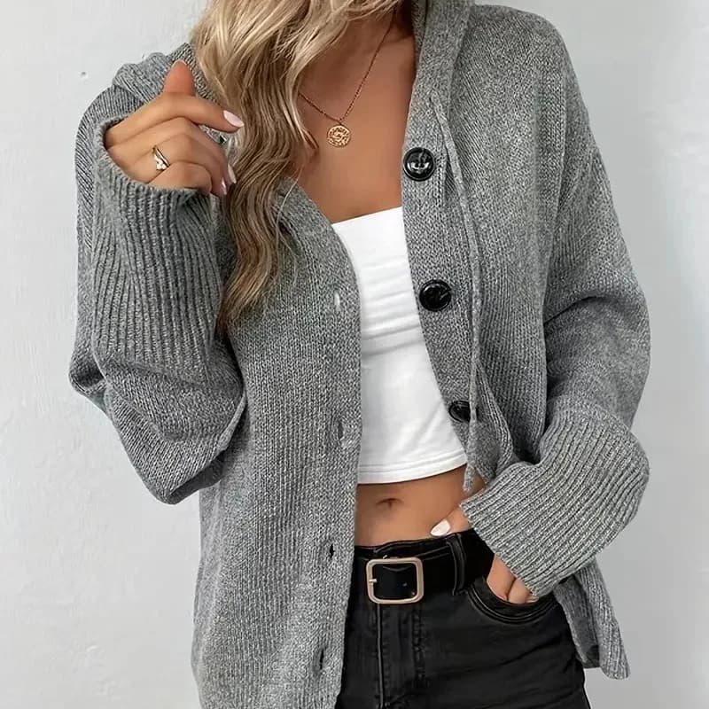 Giacca maglione con cappuccio in maglia con bottoni a maniche lunghe Cardigan con cappuccio per donna Autunno Inverno Abbigliamento casual da donna