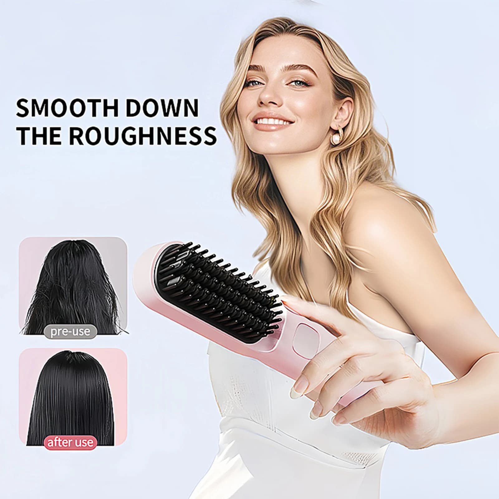 HIENA 2 in 1, wireless ion ironing brush, hair curling and ironing tool, portable hairstyle comb.