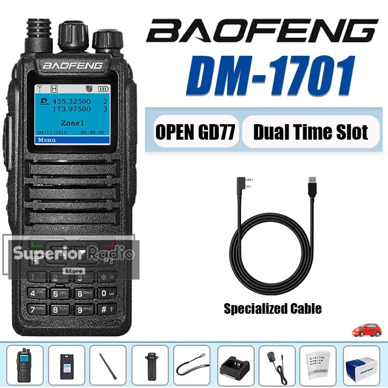 Baofeng DM-1701 DMR Walkie Talkie Open GD77 UHF VHF Digital Mobile Radio bidirezionale 3000CH Dual Time Slot Livello 1 + 2 Firmware di aggiornamento