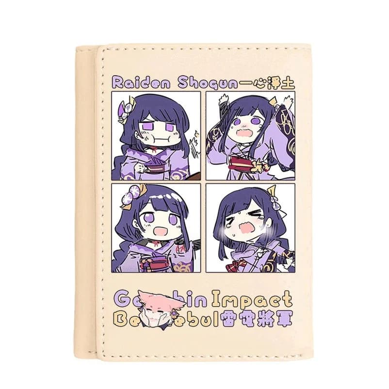Portafoglio anime in pelle vegana Chibi Genshin Impact per ragazze studentesse Porta carte con blocco RFID triplo Mini borsa con fermasoldi corto