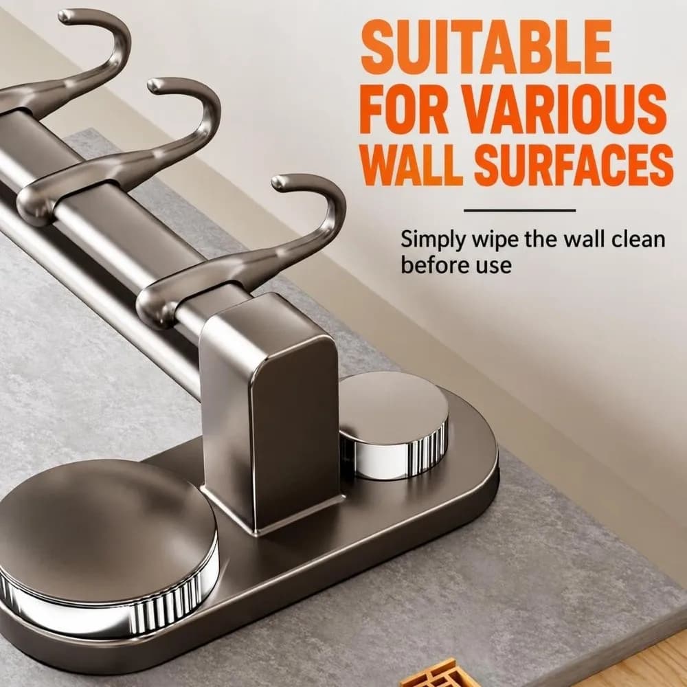 4 Suction Cups Kitchen Utensil Hanger Removable No Drill Wall-Mounted Hanging Rod Rotate Heavy Duty Wall Hooks Organizer Rack