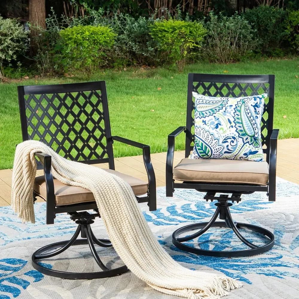 Set di sedie girevoli da patio o 2 sedie a dondolo da esterno con supporto per 300 libbre o set di mobili da giardino con cuscino