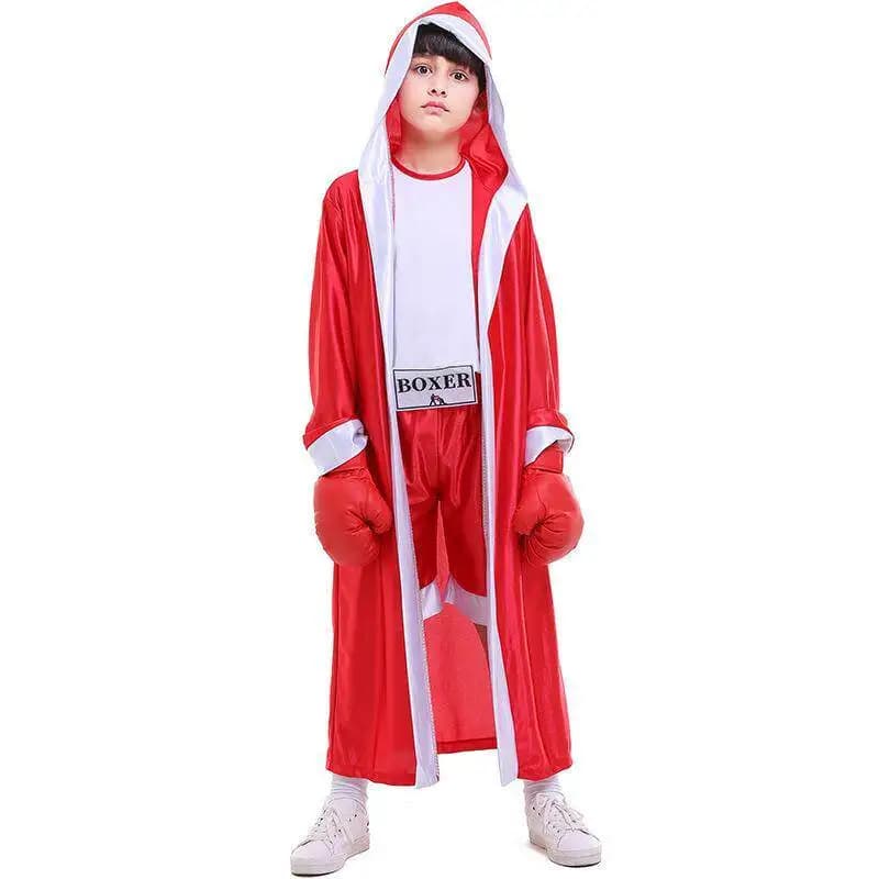 Abbigliamento Sportivo per Bambini, Costume da Boxeur per Halloween, Tuta da Competizione Bicolore Rosso e Blu per Bambini, Abbigliamento per Fotografia