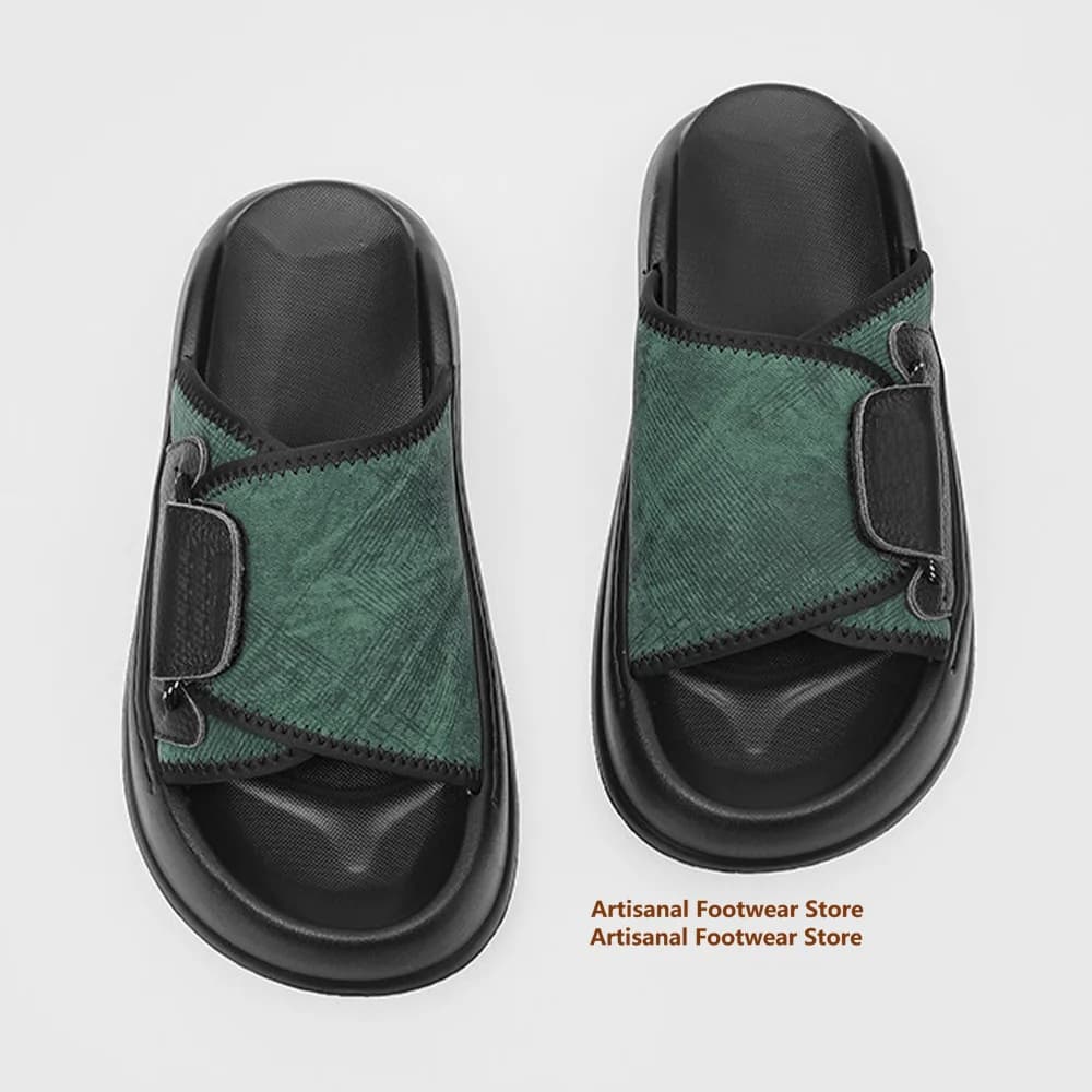 Ciabatte da uomo verdi e nere con plateau, suola spessa, casual, con rialzo, scarpe da spiaggia, sandali estivi da uomo