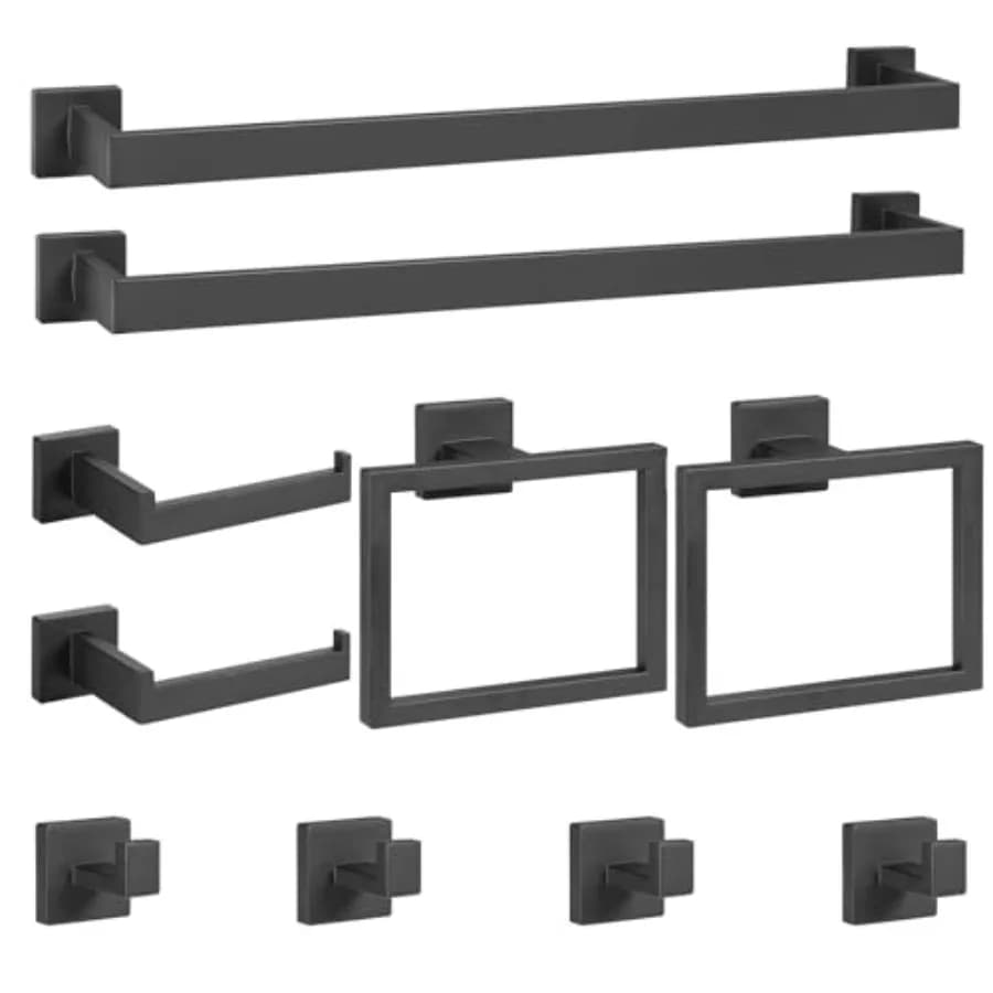 Set di Accessori per Bagno, Portasciugamani da 24 Pollici, Anello Portasciugamani Quadrato, Porta Carta Igienica, Gancio Portasciugamani a Parete in Acciaio