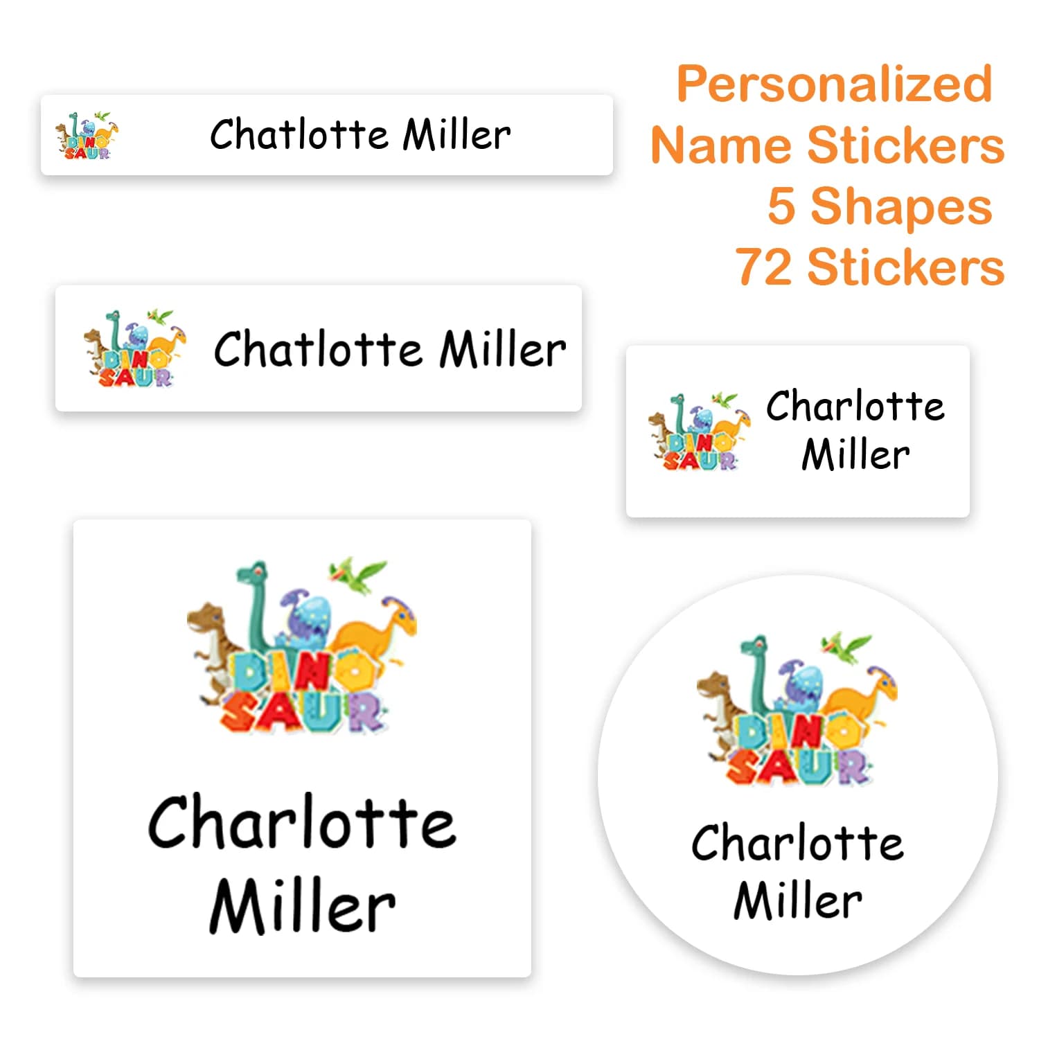72pcs Personalized Waterproof Name Labels Kids Dinosaurs Peel Stick Stickers Custom School Daycare Camp Nursery Label Pack