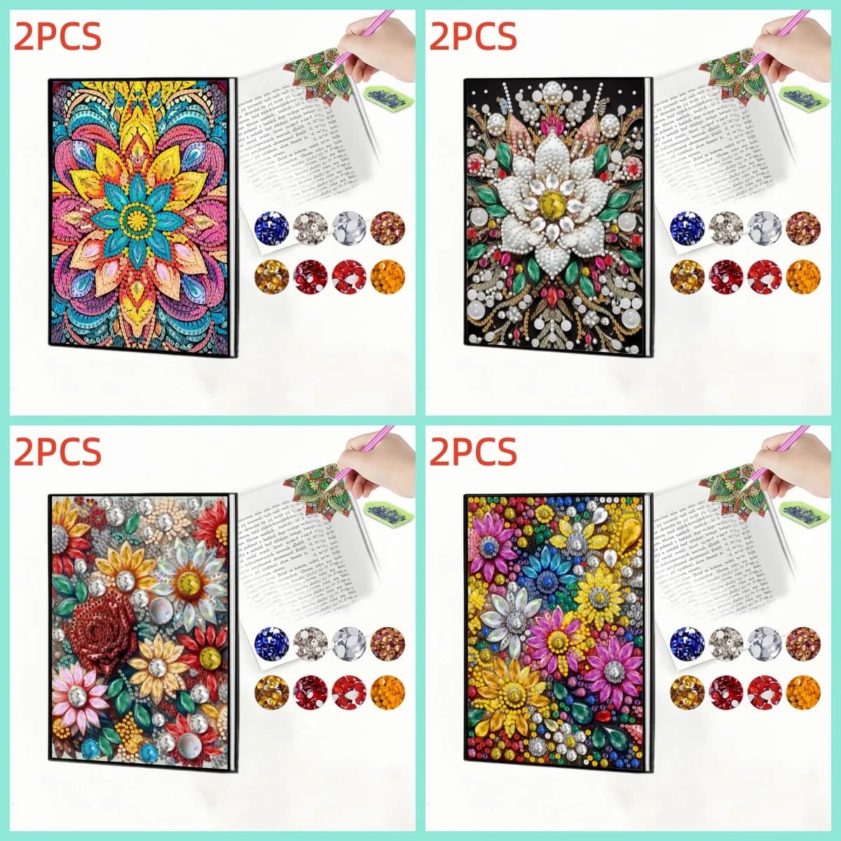 DIY Mandala Flower Notebook, PU Leather Cover, Handmade Diamond Painting, Smooth Writing, Creative Gift, Stylish Design.