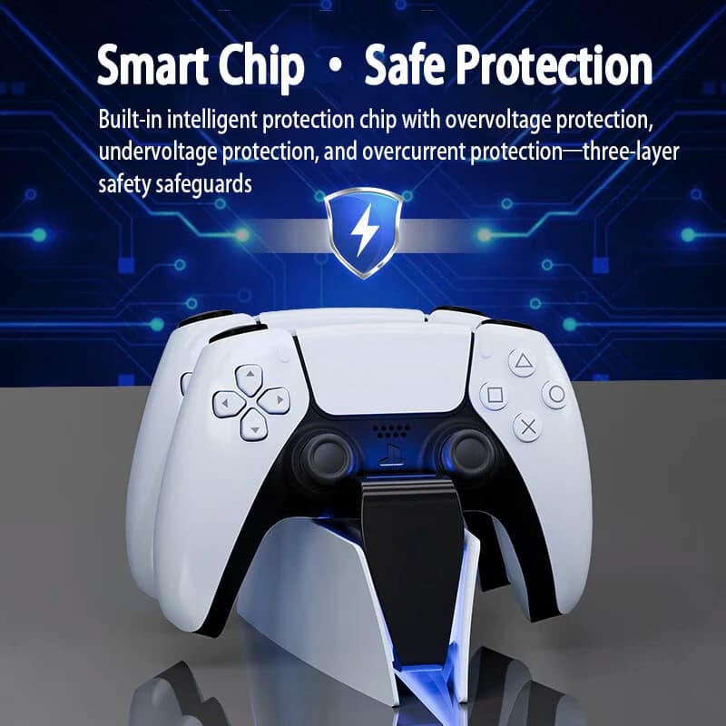 Dual Fast Charging Dock Station for PS5 Controllers, Plug & Play Contact Charger with LED Indicator Lights