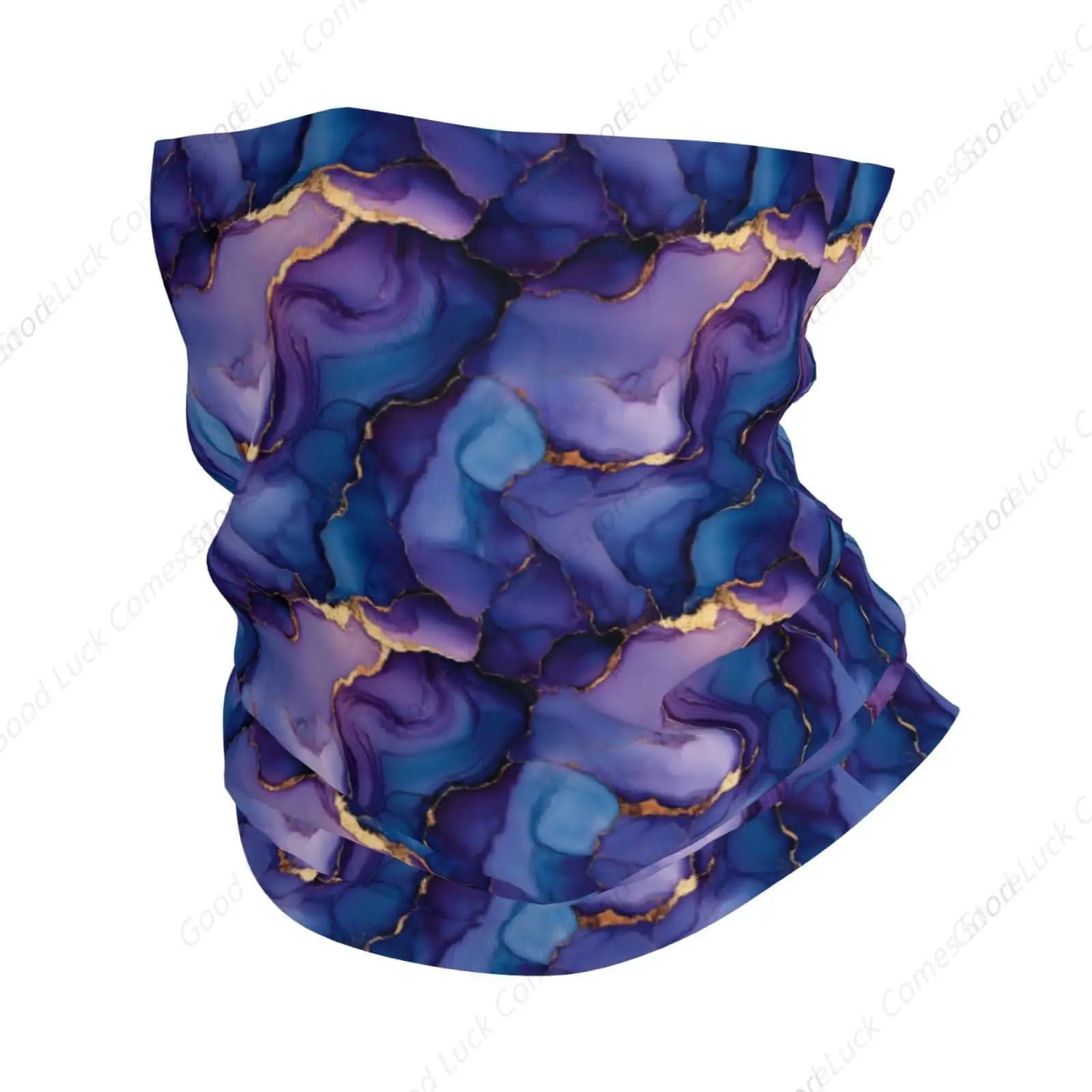 Women's Neck Legs - Bandanes with Purple and Golden Line Printing Half Mask Covers Neck Scarf
