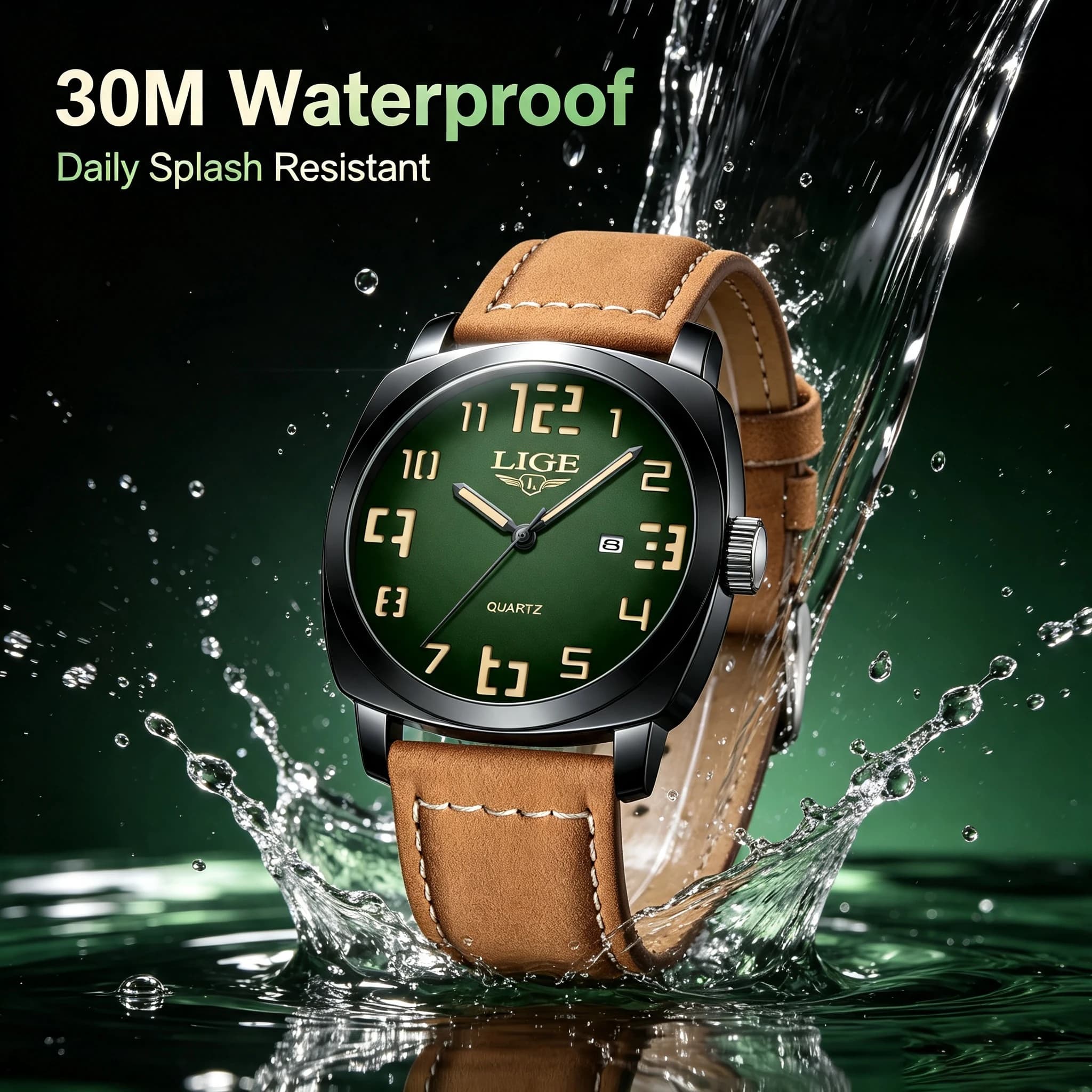 LIGE Men's Watch Original Brand Quartz Wristwatch Waterproof Luminous Watches For Men Stylish Design Leather Strap