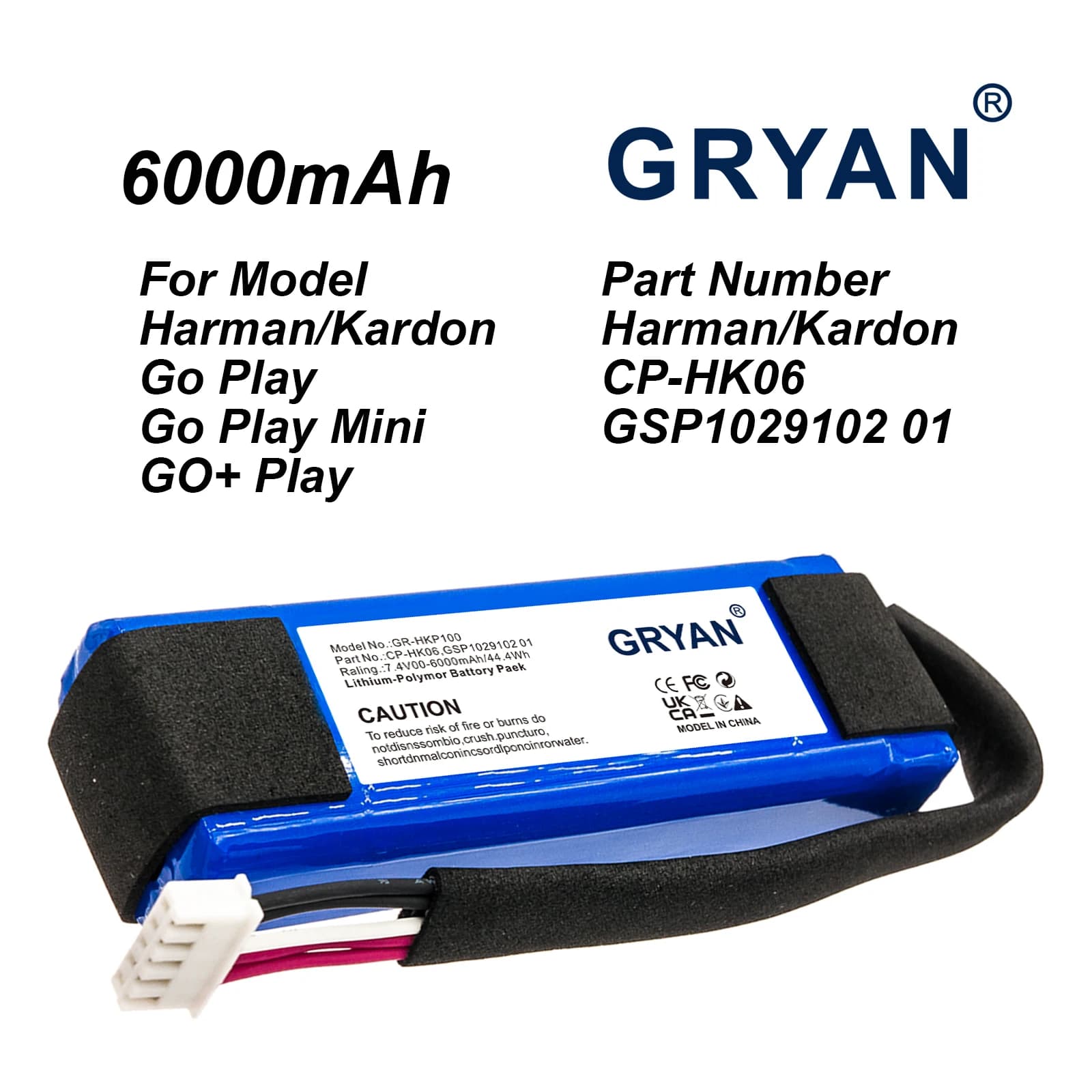 Batteria GRYAN 6000mAh per Harman/Kardon Go Play Go Play Mini GO+ Play Numero parte CP-HK06 GSP1029102 01