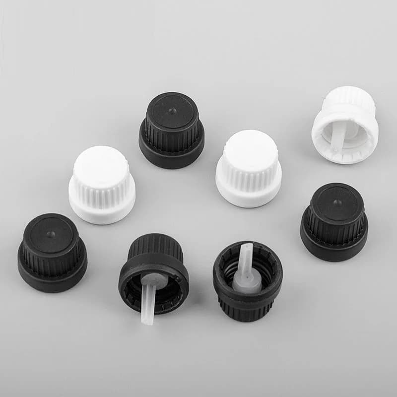 1000 tappi antimanomissione bianchi e neri da 18 mm con contagocce europei con orifizio ridotto - Per bottiglie di oli essenziali