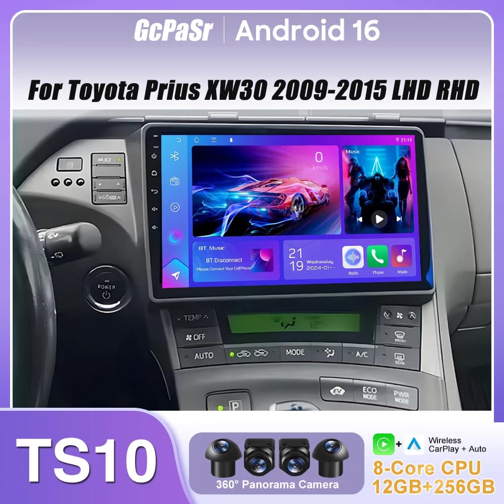 Per Toyota Prius XW30 2009-2015 LHD RHD Autoradio con Carplay, Display Android 16, Navigazione GPS, Android Auto 2K Senza 2din