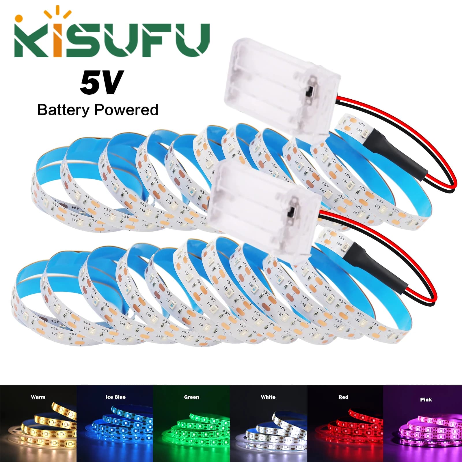 Strisce LED a Batteria 3AA 2835 5V 60LED/M Bianco Caldo Rosso Verde Blu Ghiaccio IP21/IP65 per TV, Cucina, Casa, Decorazioni Fai-da-Te 1M-5M
