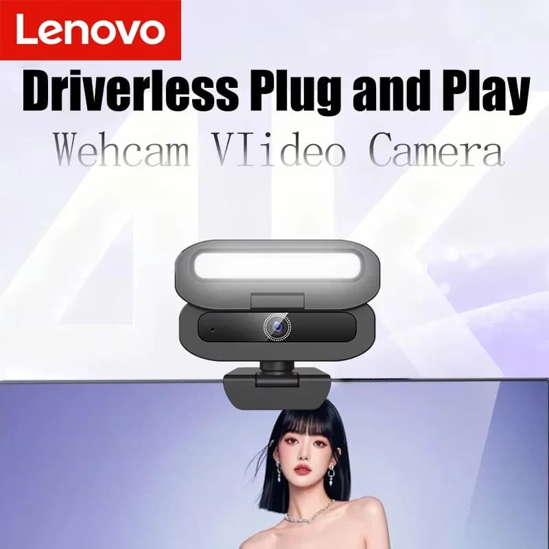 Webcam Lenovo 4K HD 60fps, Full HD 2K USB Camera with Autofocus, Rotating Microphone, Streaming Light Live 2026