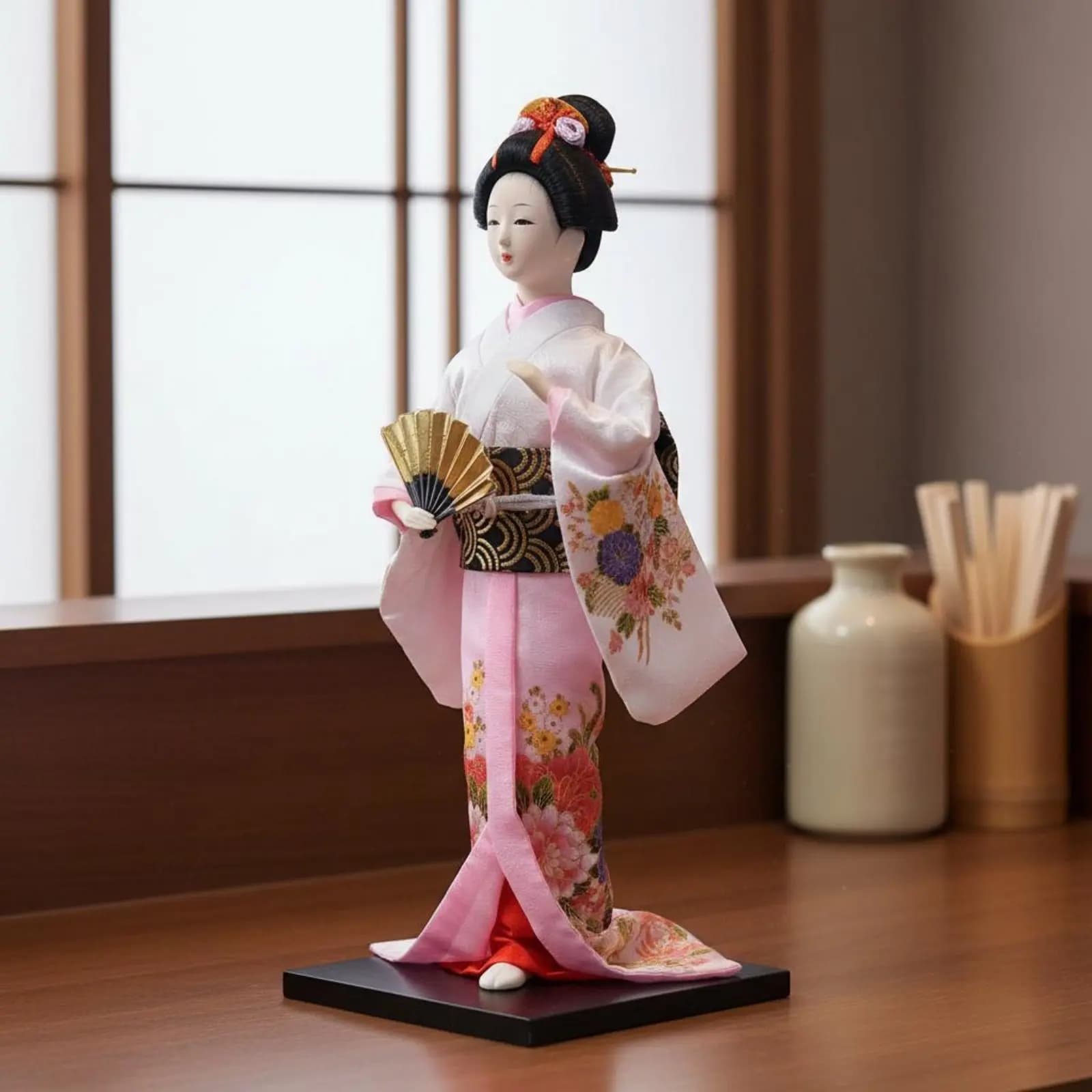 Bambola Geisha Giapponese Artigianale, Statuetta in Seta con Kimono, Decorazione per la Casa, Regalo per le Feste, per Collezionisti