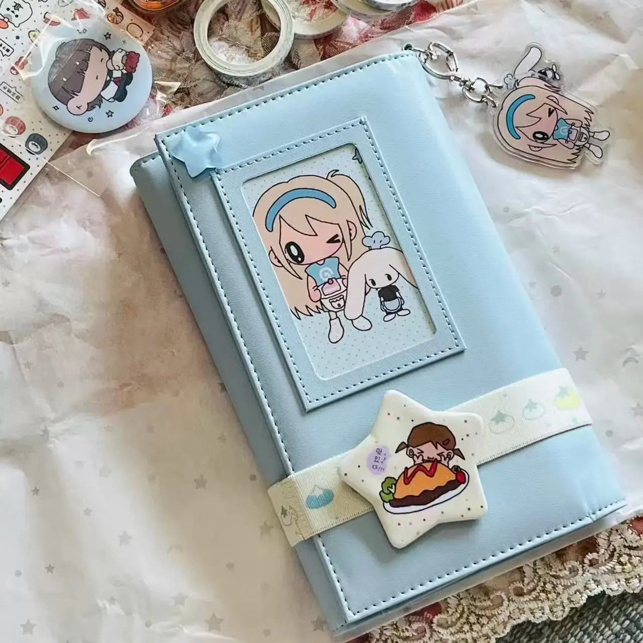 Quaderno A6 Blu a Tre Pieghe con Fogli Staccabili, Raccoglitore in PU, Album per Fotocard, Diario, Agenda, Planner, Copertina Bullet, Articoli di Cancelleria