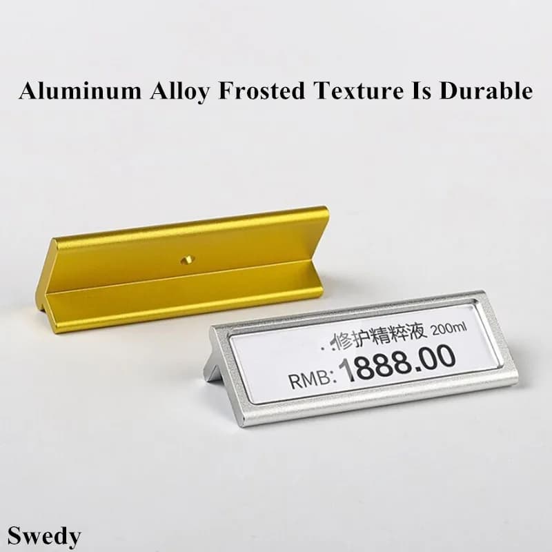 54x15mm Nero Oro Argento Porta cartello in metallo Espositore Numero da tavolo Menu Porta biglietti da visita Etichetta per piccoli prezzi Etichette in carta