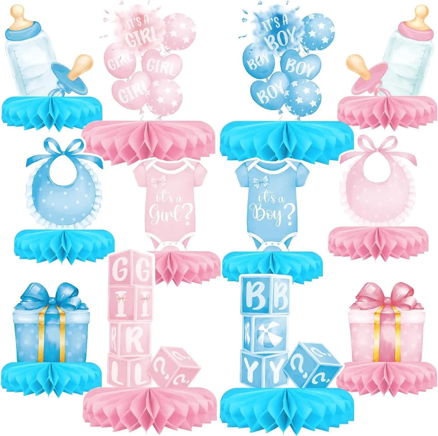 12 pz/set Gender Reveal Decorazione A Nido D'ape Forniture Per Feste Alveare Display Da Tavolo Di Compleanno Piatto A Nido D'ape Ornamenti Per Il Desktop