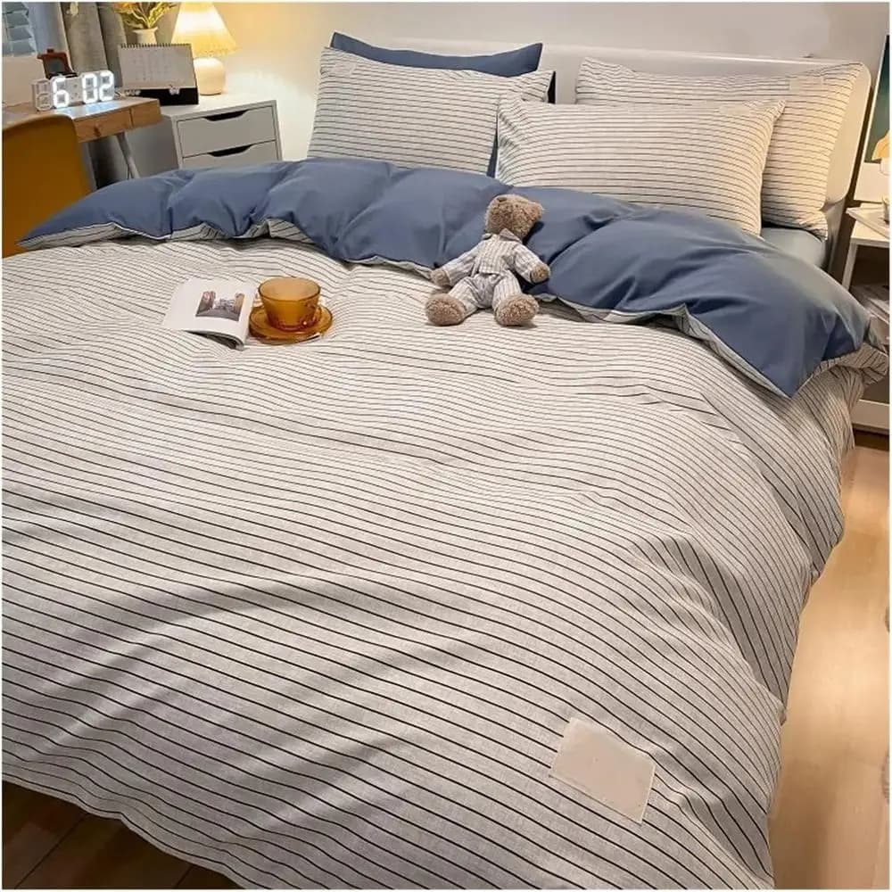Set di Biancheria da Letto a Righe ADovz, Set di Lenzuola in Cotone Lavato, Copripiumino Queen Size, Lenzuola