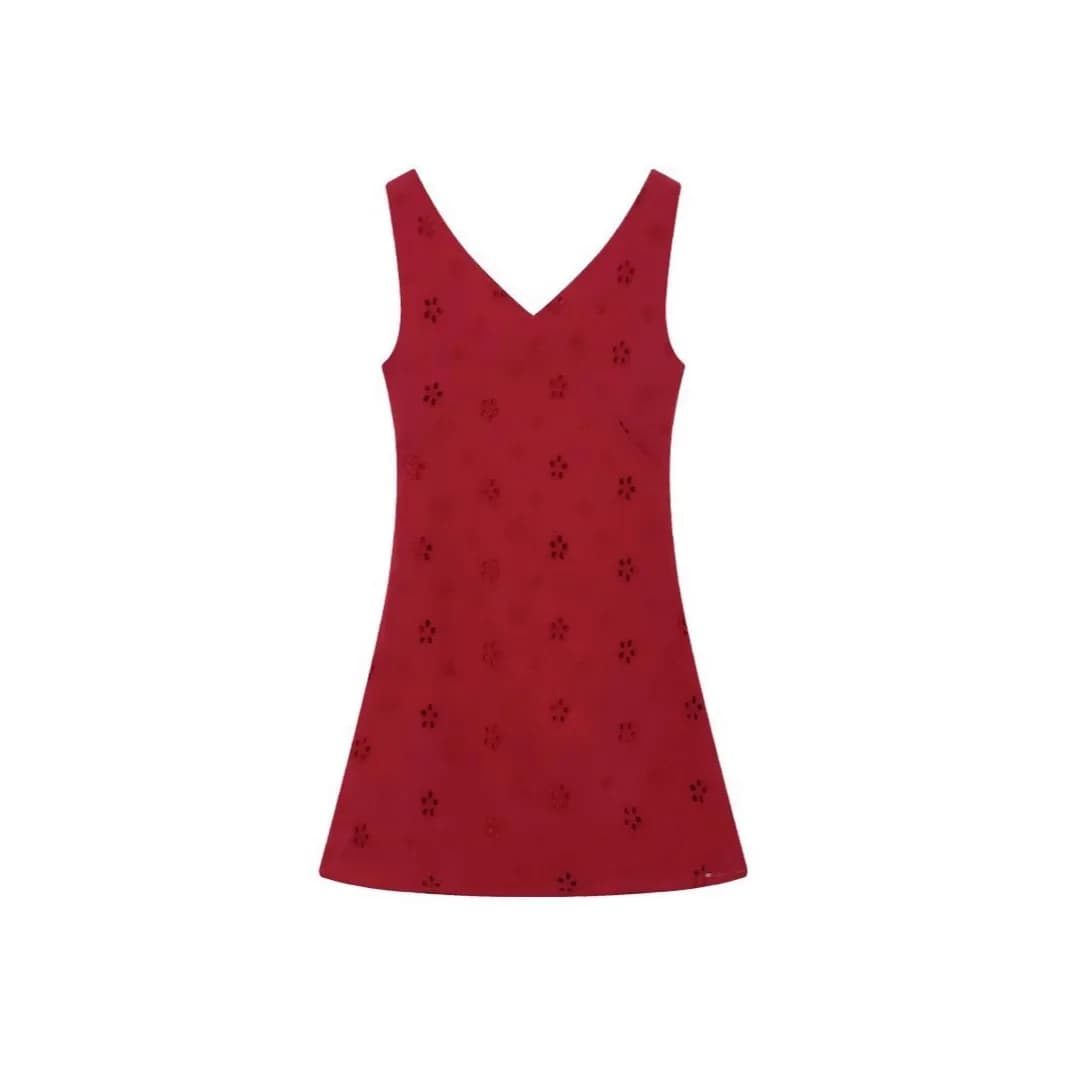 Abito gilet senza maniche con scollo a V rosso per l'estate 2025 dei bambini Nuova gonna corta di fascia alta