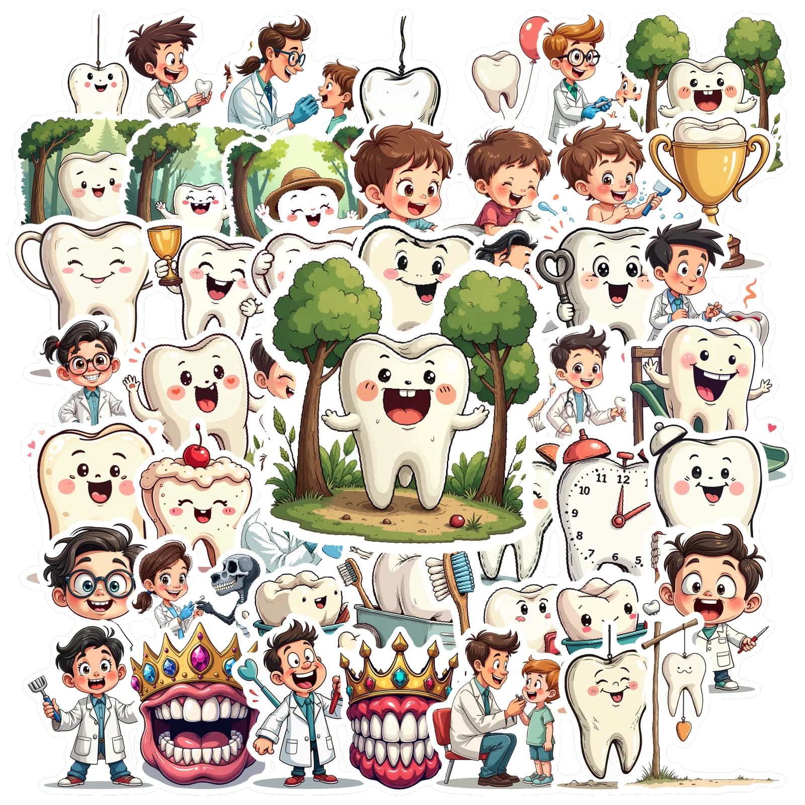 50 pezzi di adesivi per denti sani e felici, simpatici adesivi per amici dentali, divertenti, impermeabili, per laptop, bottiglie d'acqua, album, collezione di decalcomanie