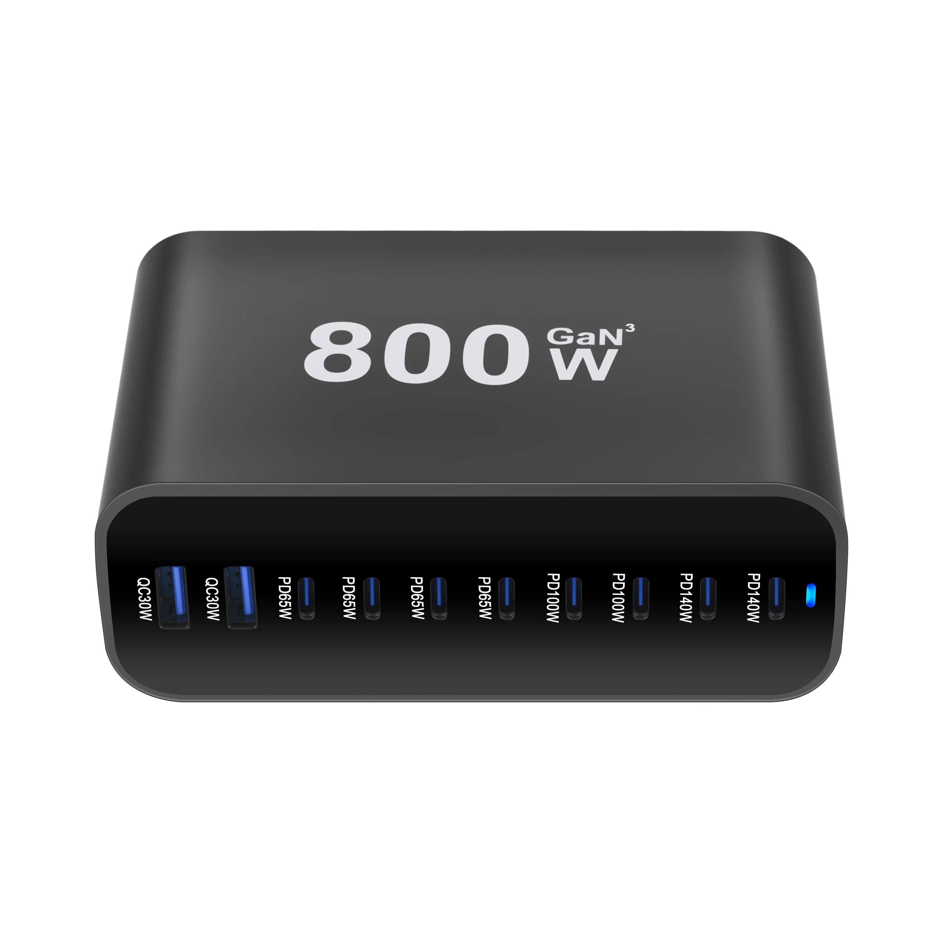 Nuovo caricatore USB C Gan 8C2A da 800 W Caricatore da tavolo portatile con stazione di ricarica USB C a 10 porte per telefoni cellulari, tablet, ecc.