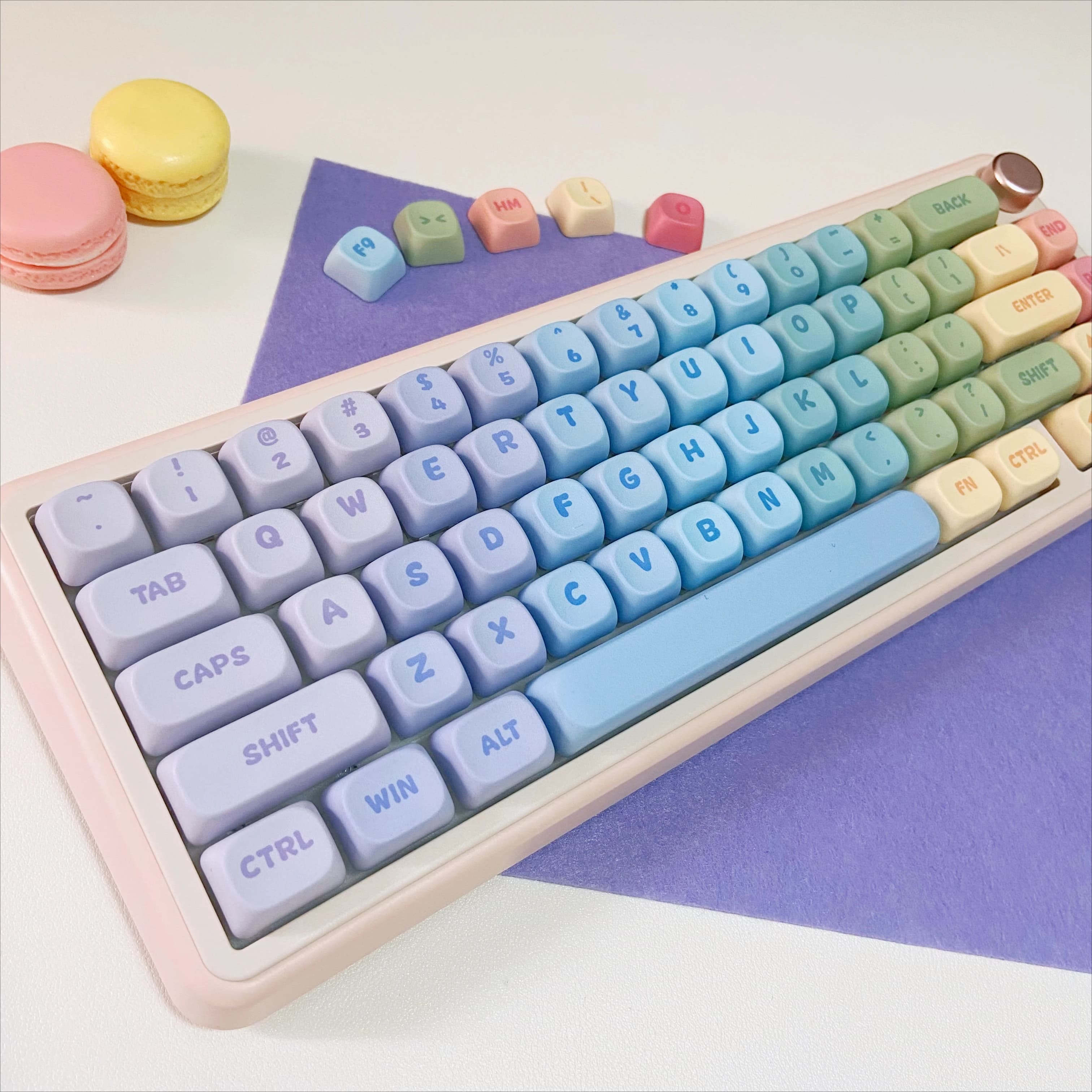 Keycaps Macarons Carini per Tastiere Meccaniche, PBT Viola Glitterato, Profilo MOA, per Tastiere Gaming Fai-da-te Layout 60 70 80 90 100