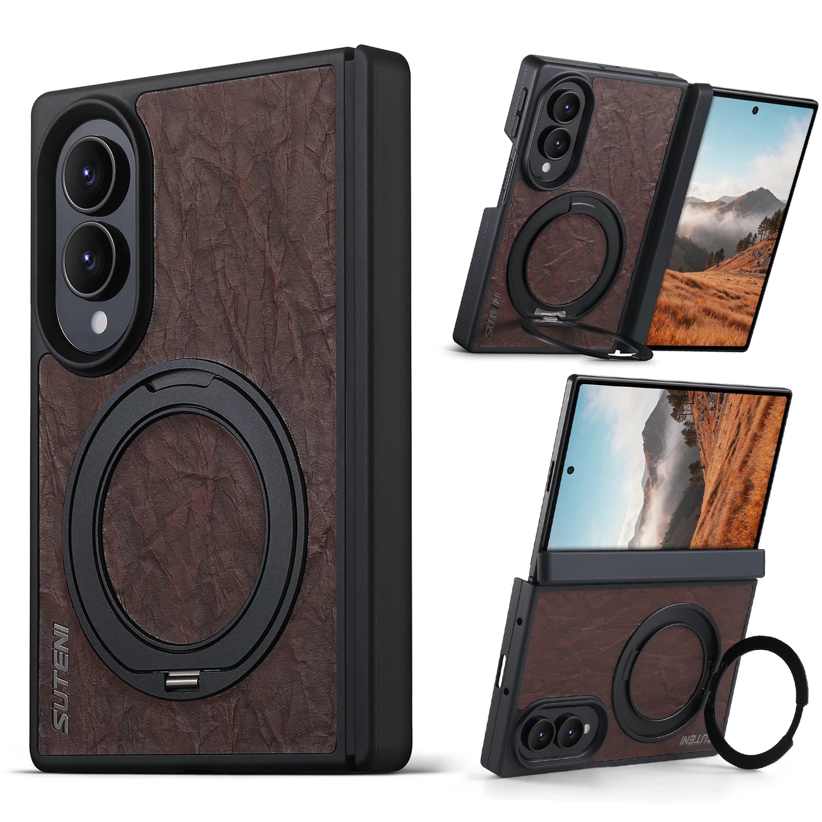 SUTENI for Samsung Galaxy Z Fold 8 Phone Case Equipped With Central Axis Protection Magnet Wireless Charging 360° Rotating Stand